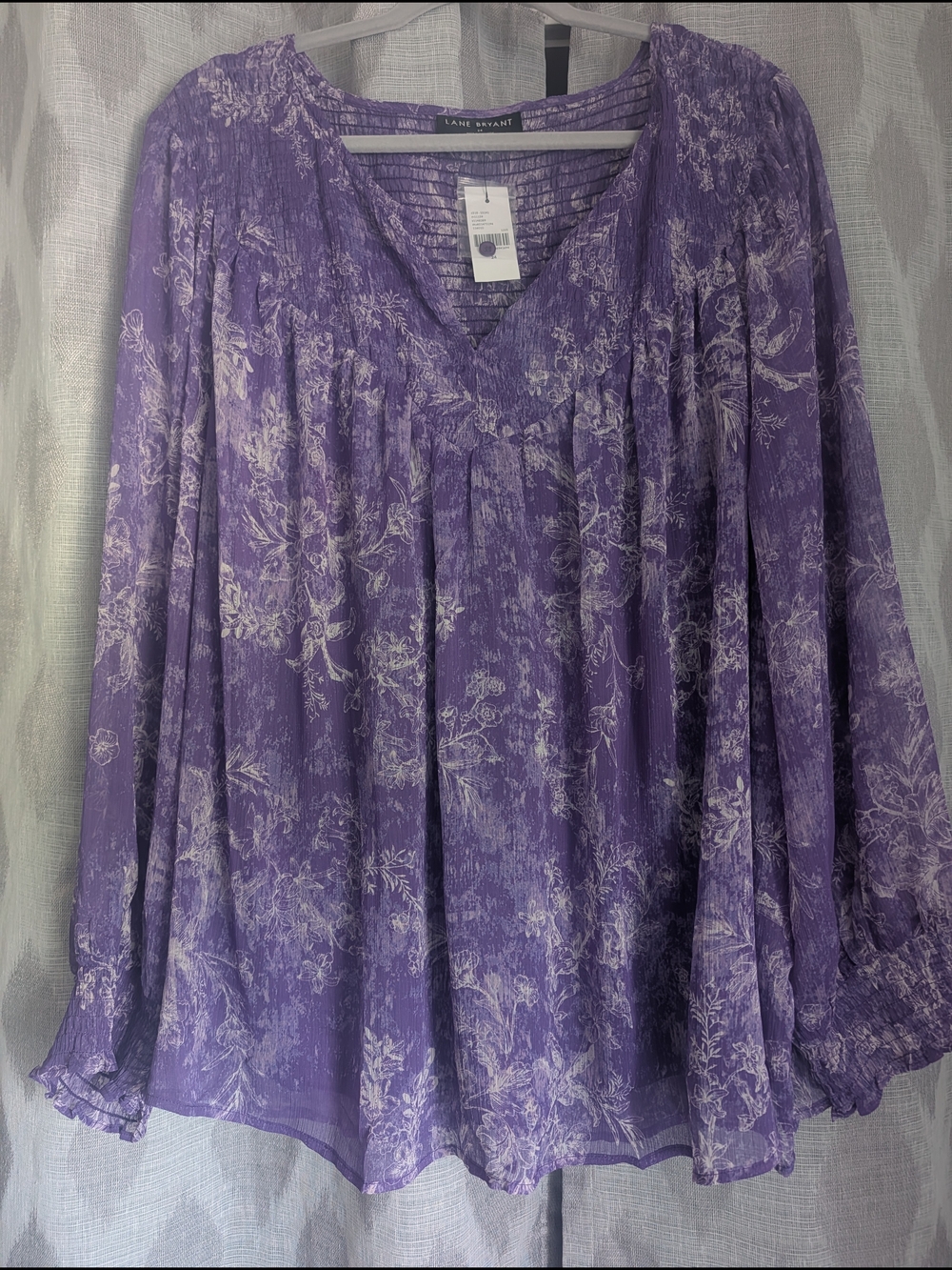 Lane Bryant Lavender and White Floral Peasant Blouse